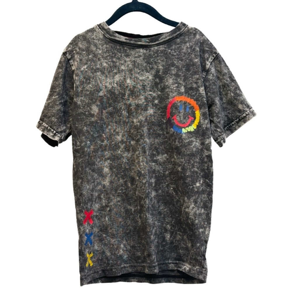 Mish Boys Tie Dye distress rainbow smiley face tshirt size 7